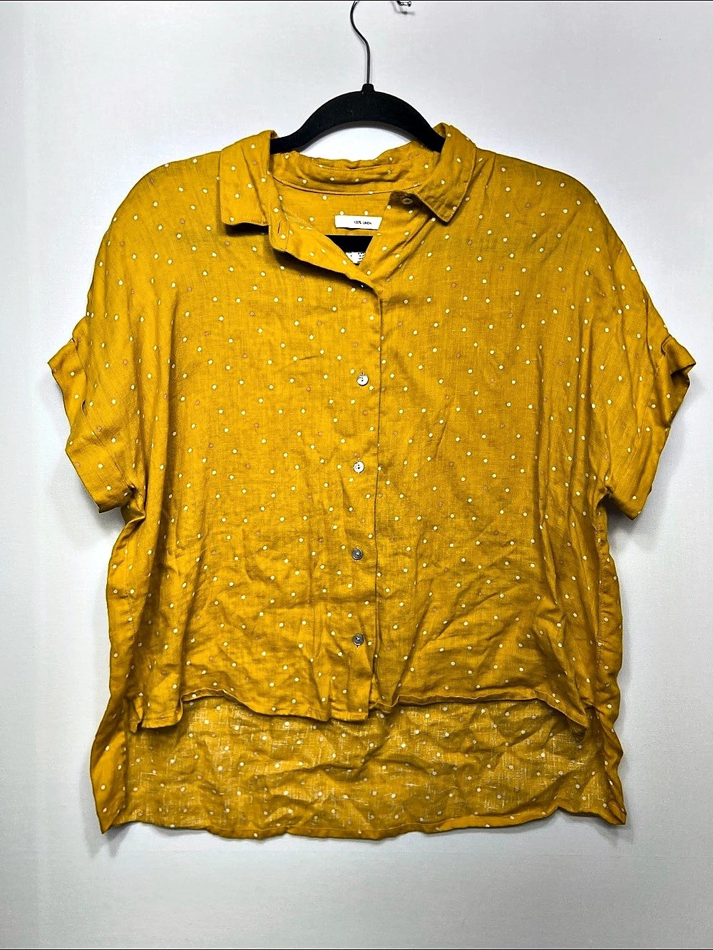 Nicole Miller Polka Dot Linen Button Down Shirt Size Small